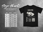 Comfort Colors 1717 heavyweight adult tee size chart with glass frog graphic.