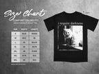 Size chart for Comfort Colors 1717 heavyweight adult tee, with t-shirt featuring a cat and text.