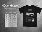 Comfort Colors 1717 heavyweight tee size chart with oarfish illustration and details.
