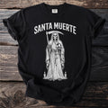 Black t-shirt with "Santa Muerte" text and Grim Reaper holding a globe and scales.
