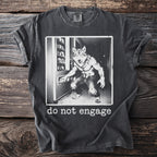 Graphic of a werewolf at a vending machine with text "do not engage".