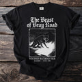 Black t-shirt with "The Beast of Bray Road" graphic and "Wisconsin Backroad Tour" text.