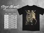 Comfort Colors 1717 heavyweight t-shirt size chart with zebra graphic.