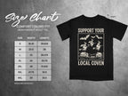 T-shirt size chart with width and length measurements for sizes S through 4XL.