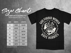 Black t-shirt size chart includes Comfort Colors 1717, and graphic.
