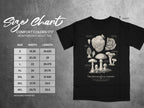 Comfort Colors 1717 heavyweight tee size chart with mushroom illustrations.