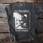 Dark grey t-shirt with a black and white graphic of a wolf at an open refrigerator, with text.