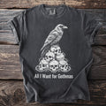 Dark t-shirt with skull and raven graphic and text "All I Want for Gothmas".