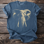 Blue t-shirt with a faded distressed elephant graphic and Comfort Colors tag.