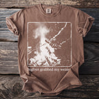 Brown t-shirt with bigfoot grabbed my weiner graphic and campfire image.