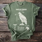Green t-shirt featuring an illustrated Andean Condor with biological details.