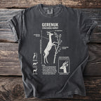 T-shirt with gerenuk illustration and biological facts about the species.