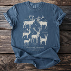 T-shirt with illustrations of six deer species and the text "The Stag Cabinet".
