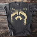 Dark gray t-shirt featuring a close-up graphic of a raccoon's face.