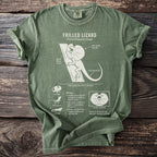 Green t-shirt with "Frilled Lizard" anatomical illustration and biology facts.