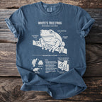 White's Tree Frog diagram on a blue Comfort Colors t-shirt.