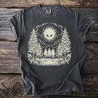 Dark grey t-shirt with an off-white alien and forest graphic.