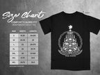 Comfort Colors 1717 size chart for heavyweight adult tee, with a black t-shirt graphic.