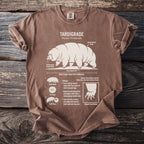 Tardigrade anatomy diagram on a brown t-shirt with text details.
