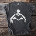 Dark grey t-shirt with white graphic of hands forming a heart over a person's face.
