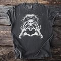 Dark grey t-shirt with a white graphic of a witch making a heart shape with her hands.