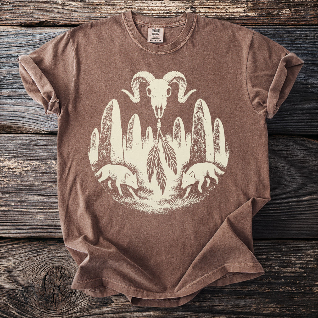 Runic Ram Skull: Wolves at the Stones