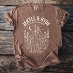Brown t-shirt with white print for "Jekyll & Hyde" gothic horror classic.