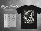 Black t-shirt size chart for Comfort Colors 1717 heavyweight adult tee.