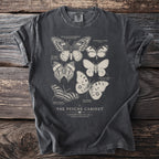 Dark grey t-shirt with illustrated butterflies and text "The Psyche Cabinet".