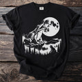 Black t-shirt with frogs under the moon in a forest silhouette