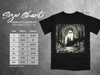 Comfort Colors 1717 heavyweight adult tee size chart with ghost graphic.
