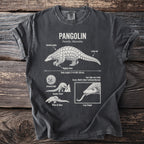 Pangolin diagram on charcoal shirt with "Pangolin Family: Manidae" text.