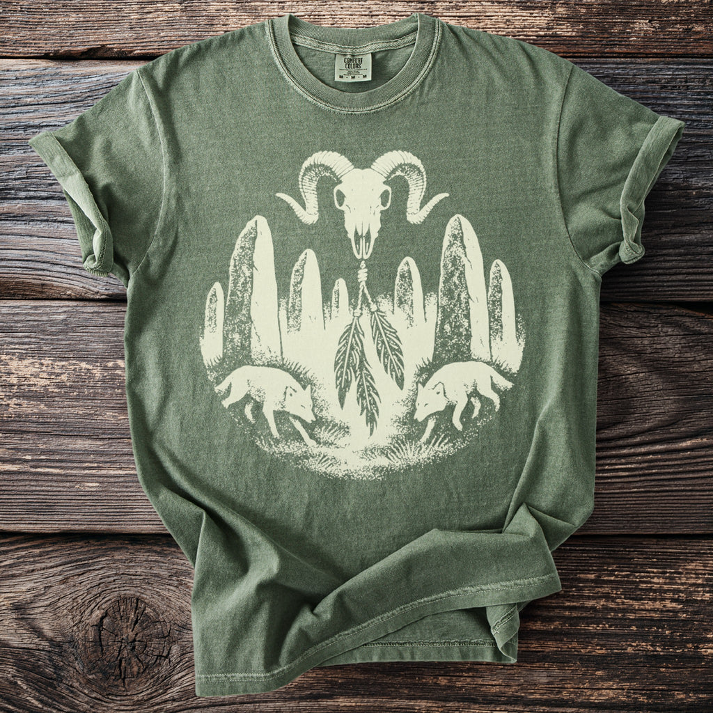 Runic Ram Skull: Wolves at the Stones