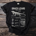 Black t-shirt with diagram of a Draco lizard and its features.