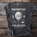 T-shirt graphic with horseshoe crab diagram, text, and scientific labels.