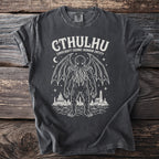 Dark gray t-shirt with white Cthulhu graphic and text "LOVECAFT COSMIC HORROR ENTITY".