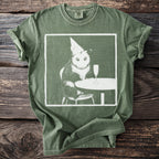 T-shirt with an opossum wearing a party hat at a table with champagne.