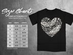 Comfort Colors 1717 heavyweight adult tee size chart with width and length measurements.