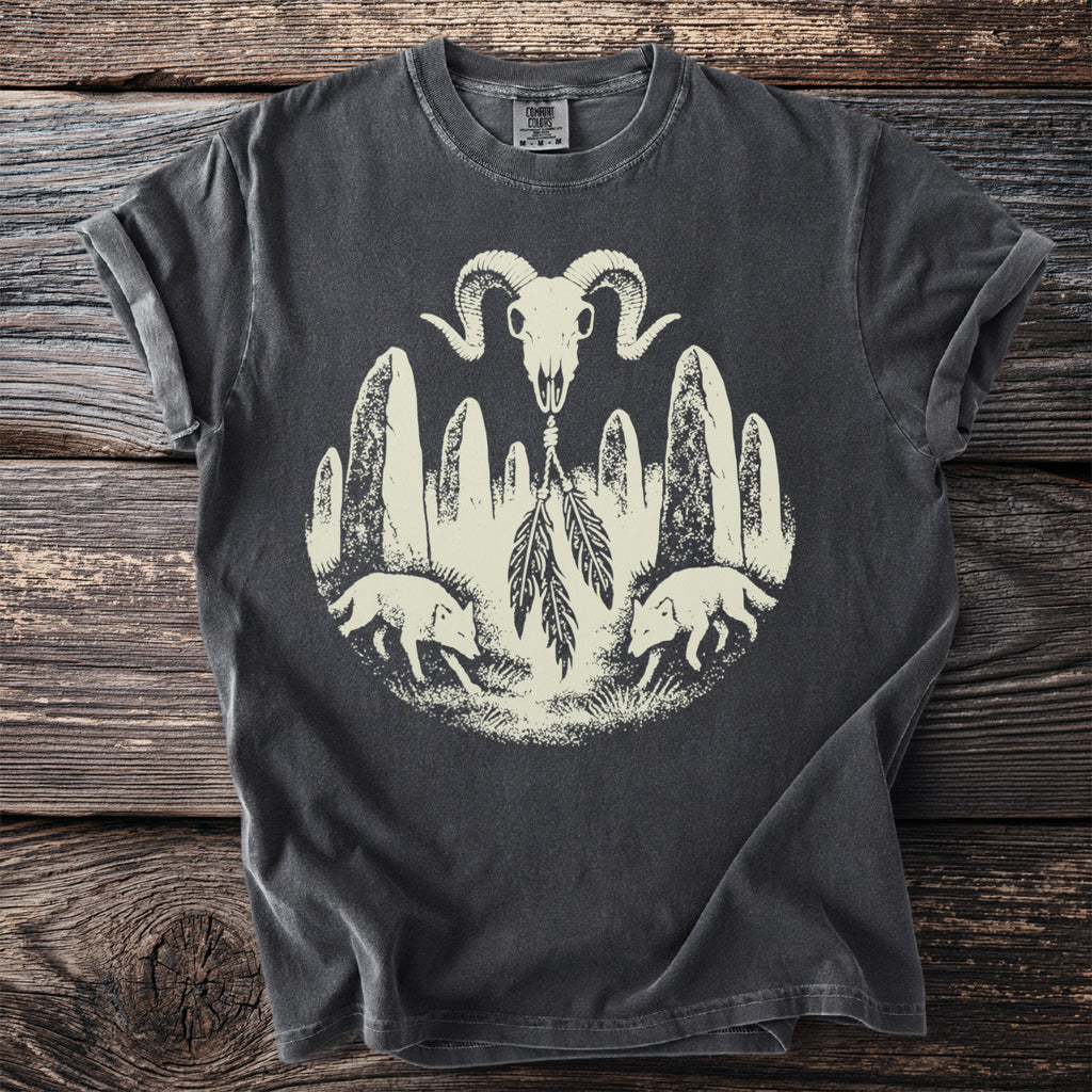 Runic Ram Skull: Wolves at the Stones