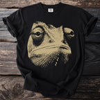 Black t-shirt with a tan chameleon face illustration and Comfort Colors logo.