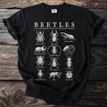 Black t-shirt with "Beetles An Illustrated Study of the Insect World" and twelve beetle illustrations.