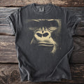 Charcoal t-shirt with a detailed close-up portrait of a gorilla's face.