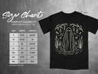 Comfort Colors 1717 heavyweight adult tee size chart with ghost graphic.