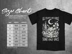 Black t-shirt featuring a skull, plants, moon, and the text "All Plants Are Edible, Some Only Once."