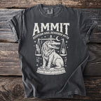 T-shirt with Ammit Egyptian Soul Devourer Myth graphic and scales.