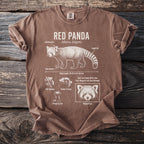 Brown t-shirt with Red Panda anatomical illustration and text details.