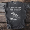 T-shirt with "Changed My Mind" text and illustration of a thylacine in water.