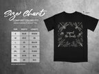 Size chart for Comfort Colors 1717 heavyweight adult tee with dragonfly design.