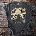 Dark charcoal t-shirt with a large, light tan leopard face graphic.