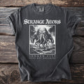 Dark t-shirt with Strange Aeons logo, a tentacled creature, and text.
